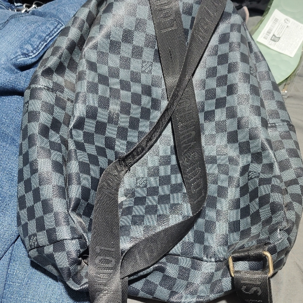 Designer Checkered Black Backpack - image 2